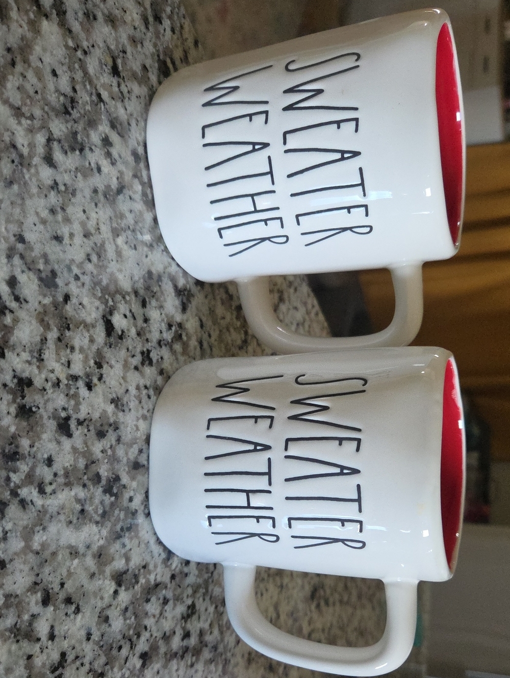 Rae Dunn Sweater Weather White Ceramic Mug with Red Interior - Set of 2